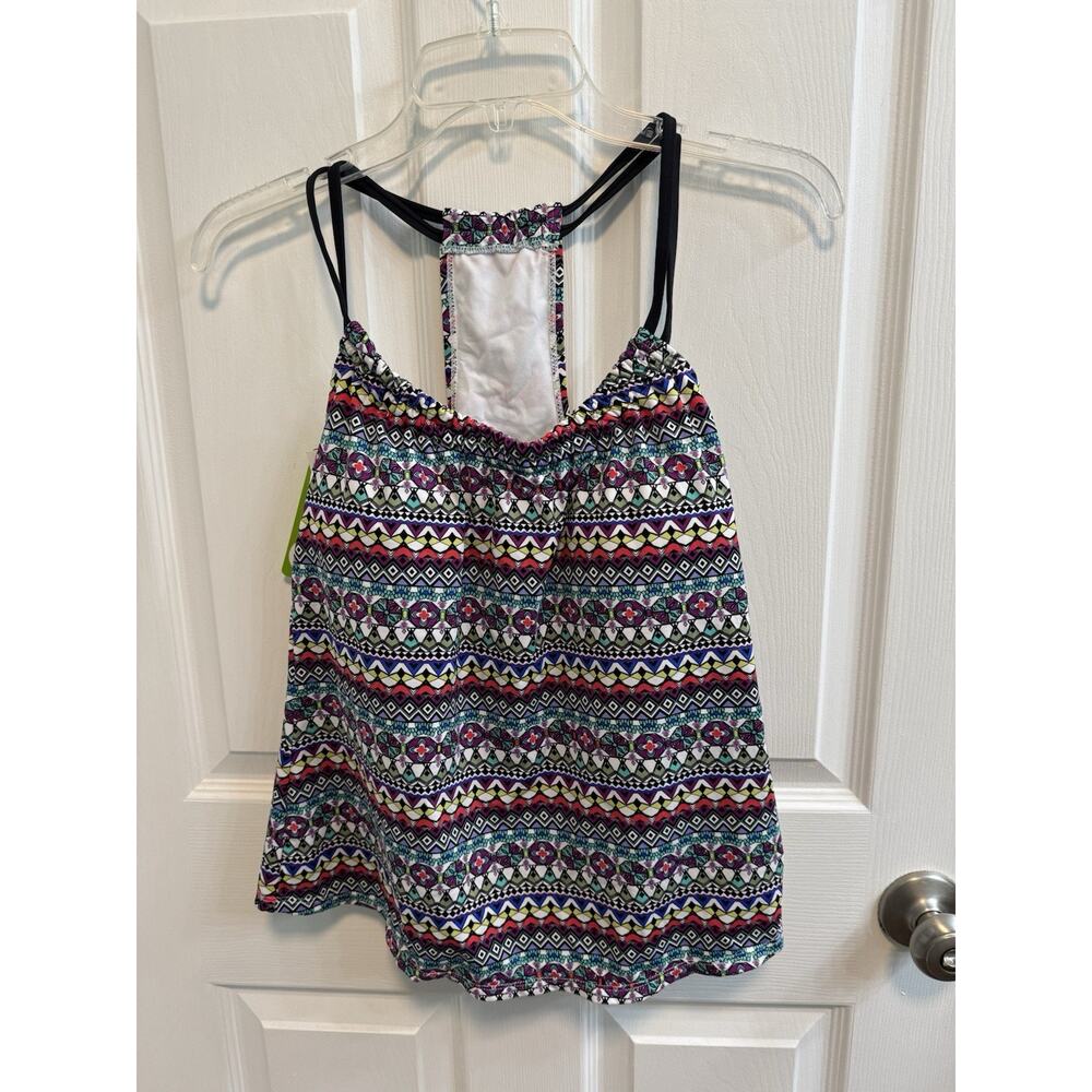 Next Stretch Racer Back Tankini Swim Top XL Double Strap Blue Black UPF 50 New
